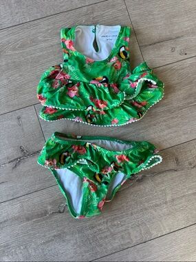 Janie and Jack Green Tropical Ruffle Two-Piece Bikini